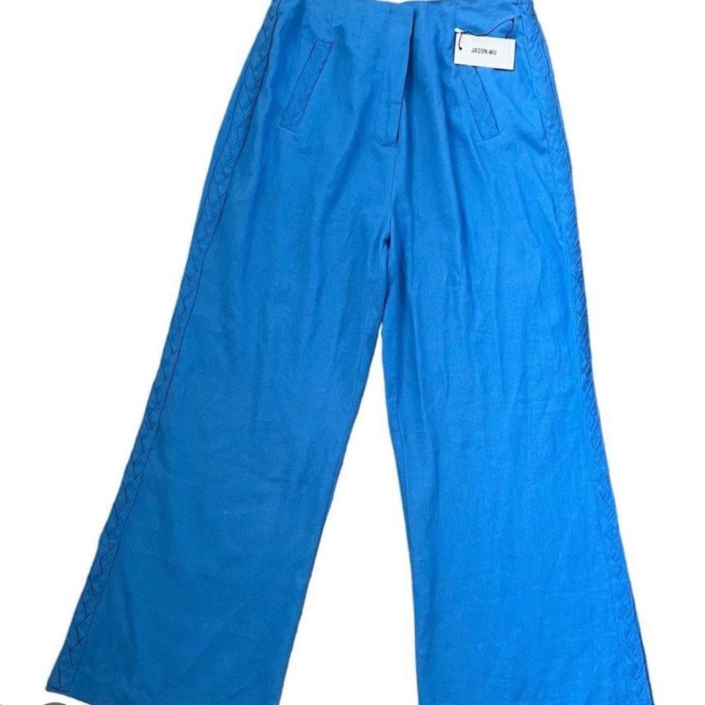 Jason Wu Linen Blend Braided High Waist Wide Pants